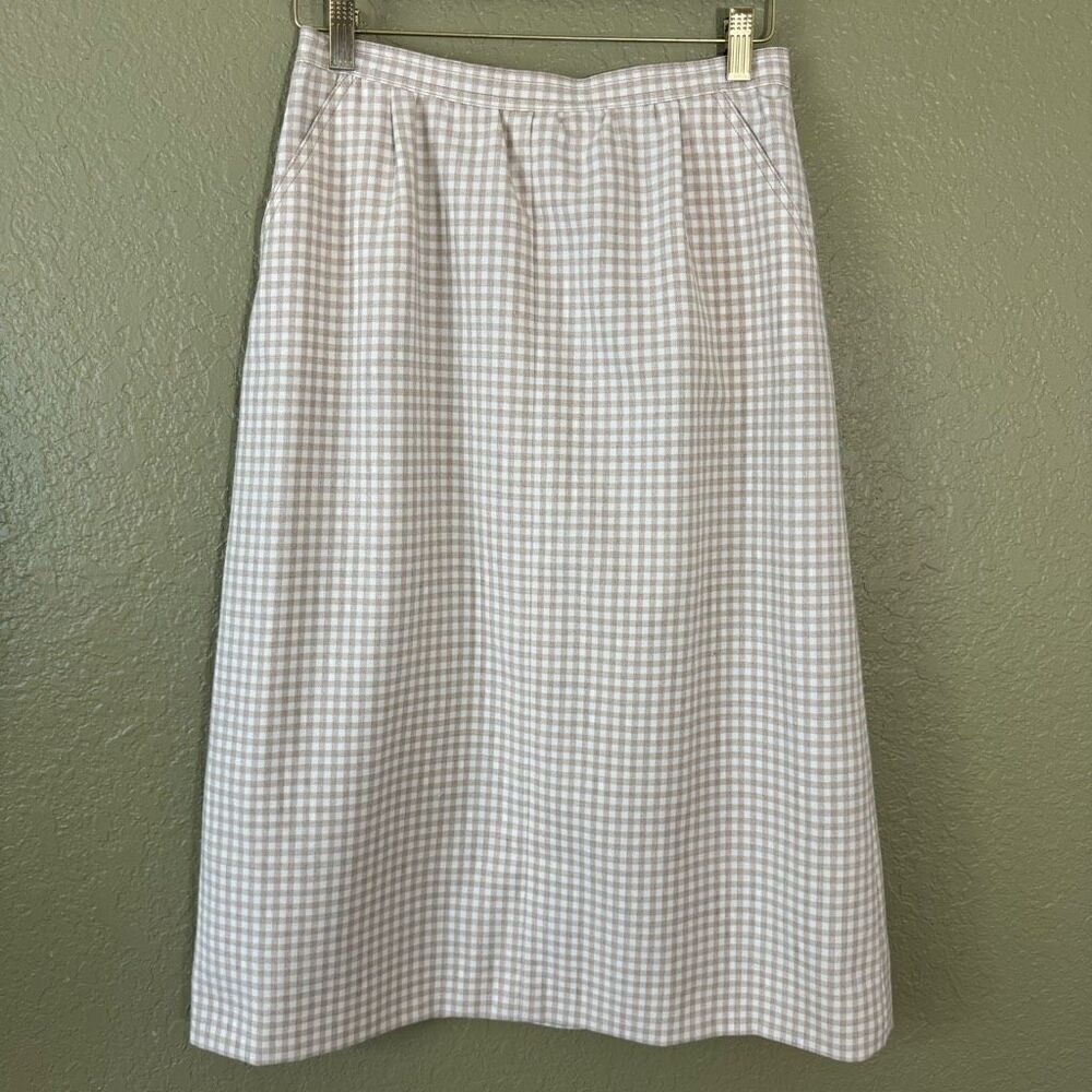 Vintage Roth Le Cover Women's 10 Gingham Plaid Midi Skirt Tan Modest Cottagecore